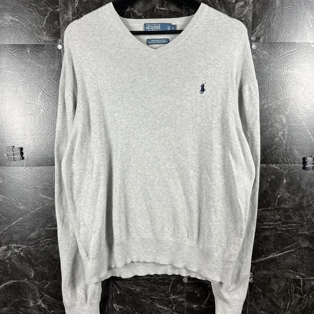 Polo Ralph Lauren Men's Grey V Neck Sweater Large